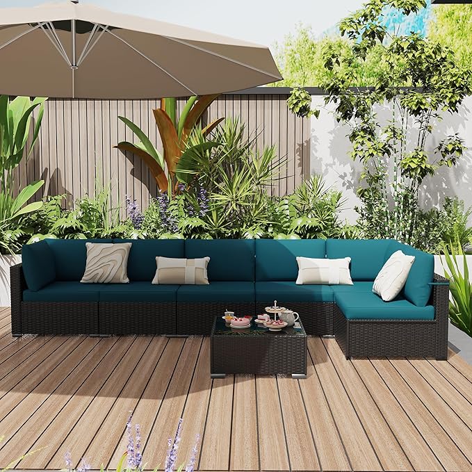 KIGOTY 7-Piece Patio Furniture Set, All-Weather PE Rattan Outdoor Sectional Sofa - Image 9