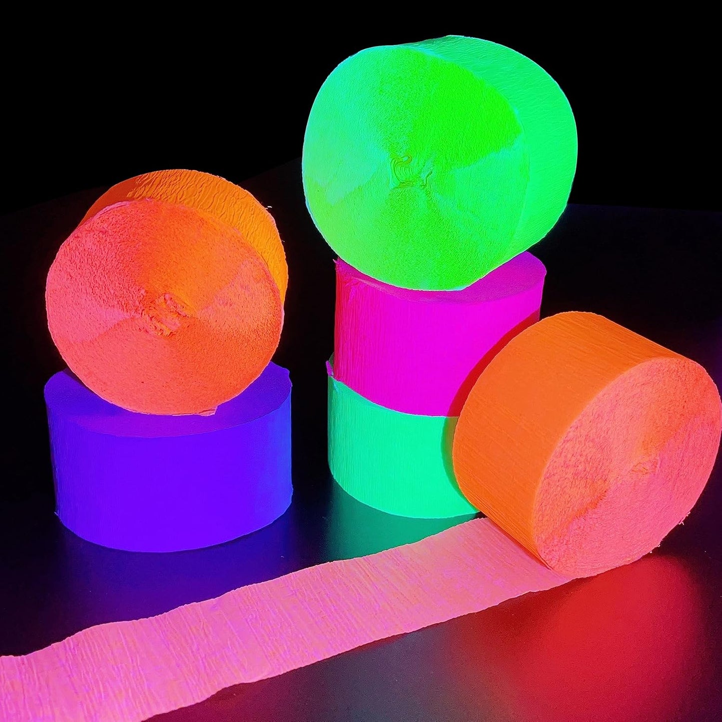 400 feet Glow Party Neon Streamer Decorations Glow Crepe Paper Streamers UV Reactive Fluorescent Neon Paper Streamers Glow in The Dark Party Supplies and Decorations Wedding Birthday Blacklight Party