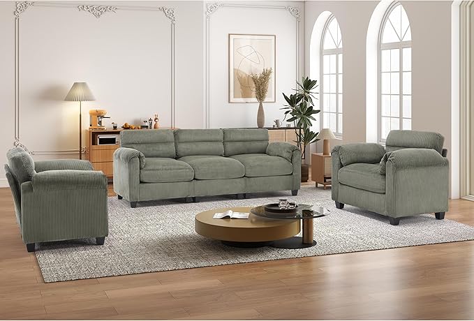 HAOMARKETS Corduroy Sofa Set, Upholstered Armchair Set of 2 and 3-Seater Sofa - Image 6