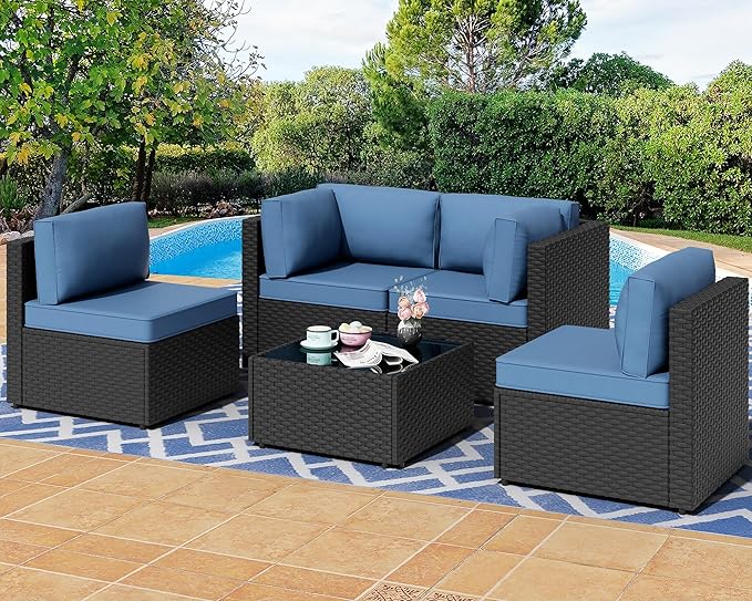Shintenchi 5 Pieces Outdoor Patio Sectional Sofa Couch, PE Wicker Furniture Sets by Shintenchi%7CFurnitureMadeforRealLife