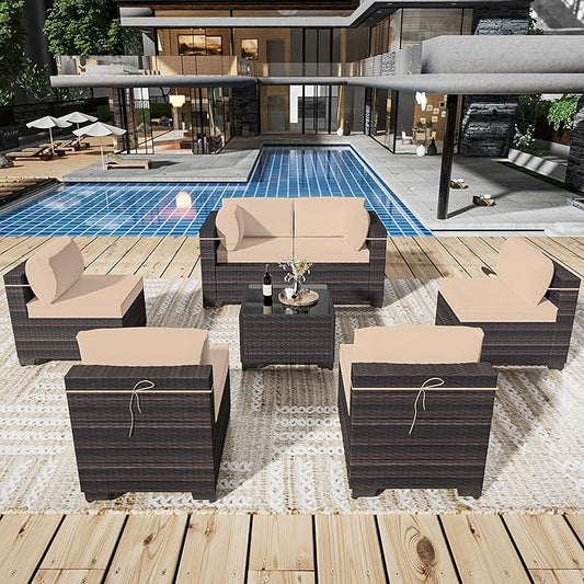 Outdoor Patio Furniture Set, 7 Pieces Outdoor Sectional Furniture Patio Sofa by ASJMR