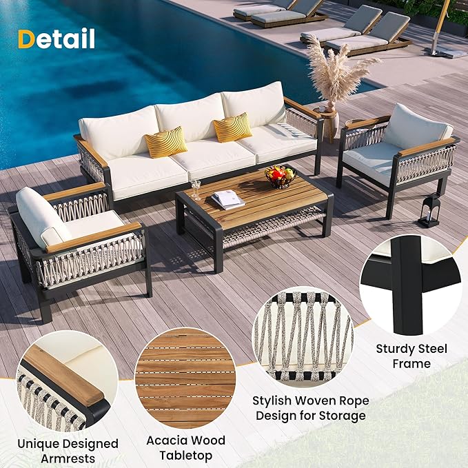 VilroCaz 4 Pieces Outdoor Sectional Sofa Set, All-Weather Patio Seating Group - Image 4