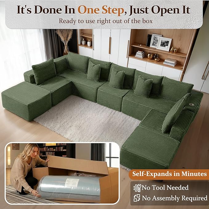 168" Cloud Sectional Couch, Comfort U Shaped Sofa - Image 3