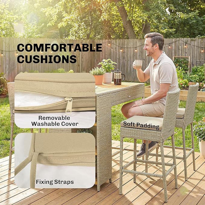 Outsunny 5 Piece Outdoor Bar Set, Wicker Outdoor High Top Table and Chairs - Image 6
