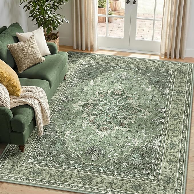 RELEANY Area Rugs 5'x8' Washable Non-Slip, Floral Vintage Distress Print by RELEANY