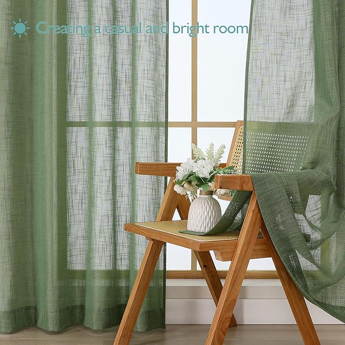 Chyhomenyc Sage Green Semi Sheer Curtains 96 Inches Long 2 Panels - Image 7