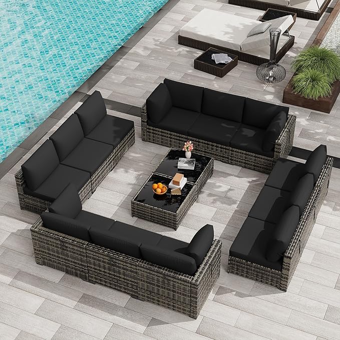 KIGOTY 14-Piece Patio Furniture Set, All-Weather PE Rattan Outdoor Sectional - Image 6