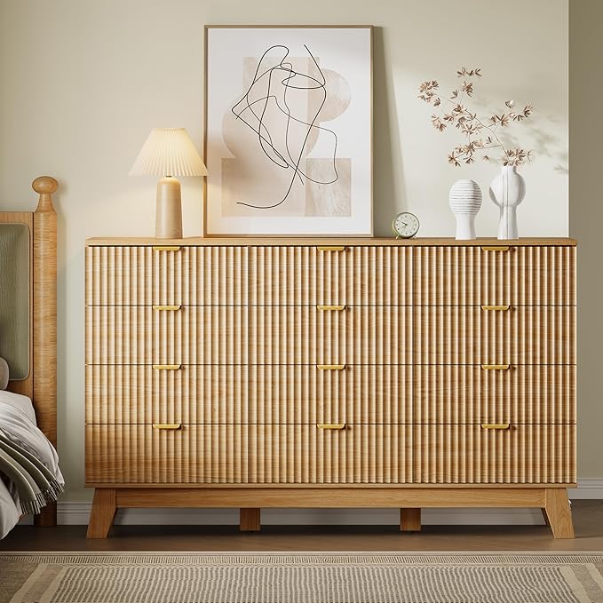 BORNOON 57" Wide Dresser for Bedroom, 12-Drawer Fluted Dresser - Image 5