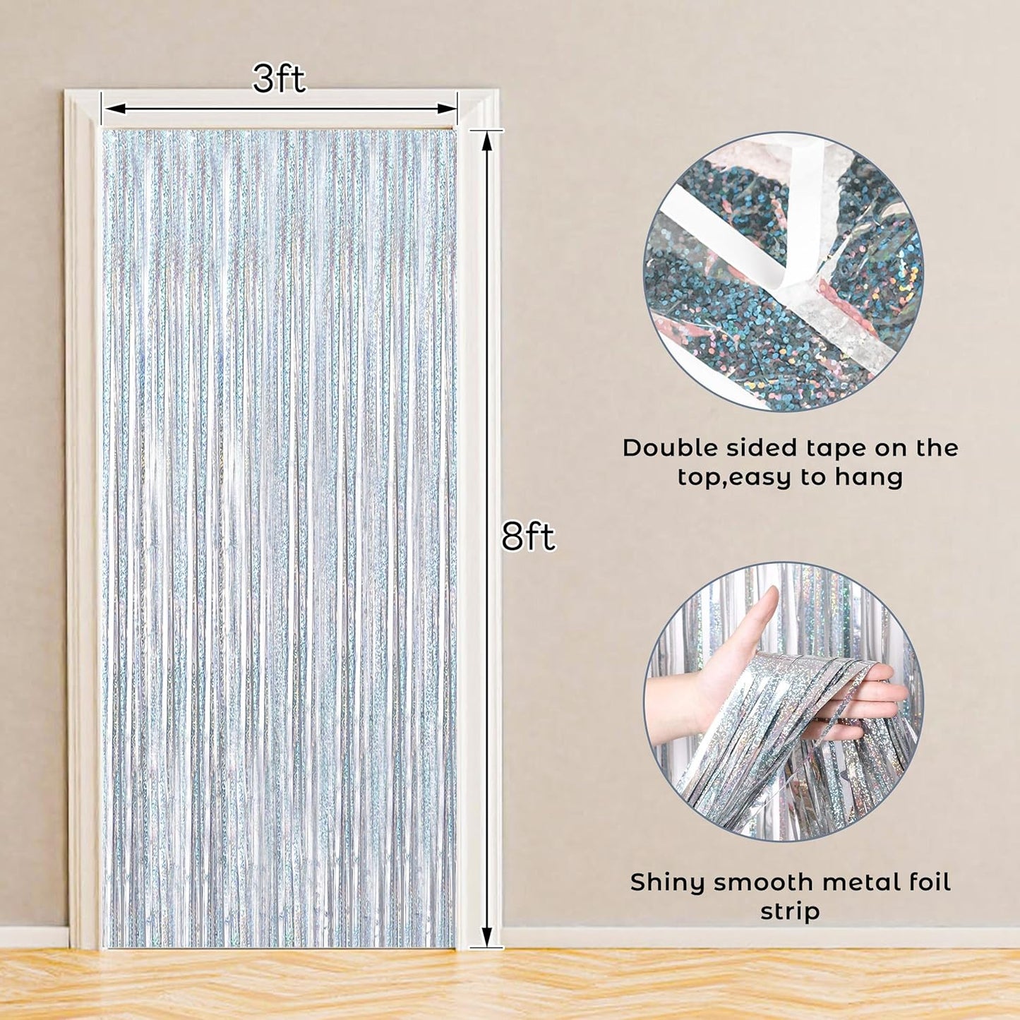 BTSD-home 10 Pack Laser Silver Foil Fringe Curtain Metallic Streamer Party Decorations Photo Booth Backdrop Door Curtains for Wedding Birthday Baby Shower Bachelorette Halloween