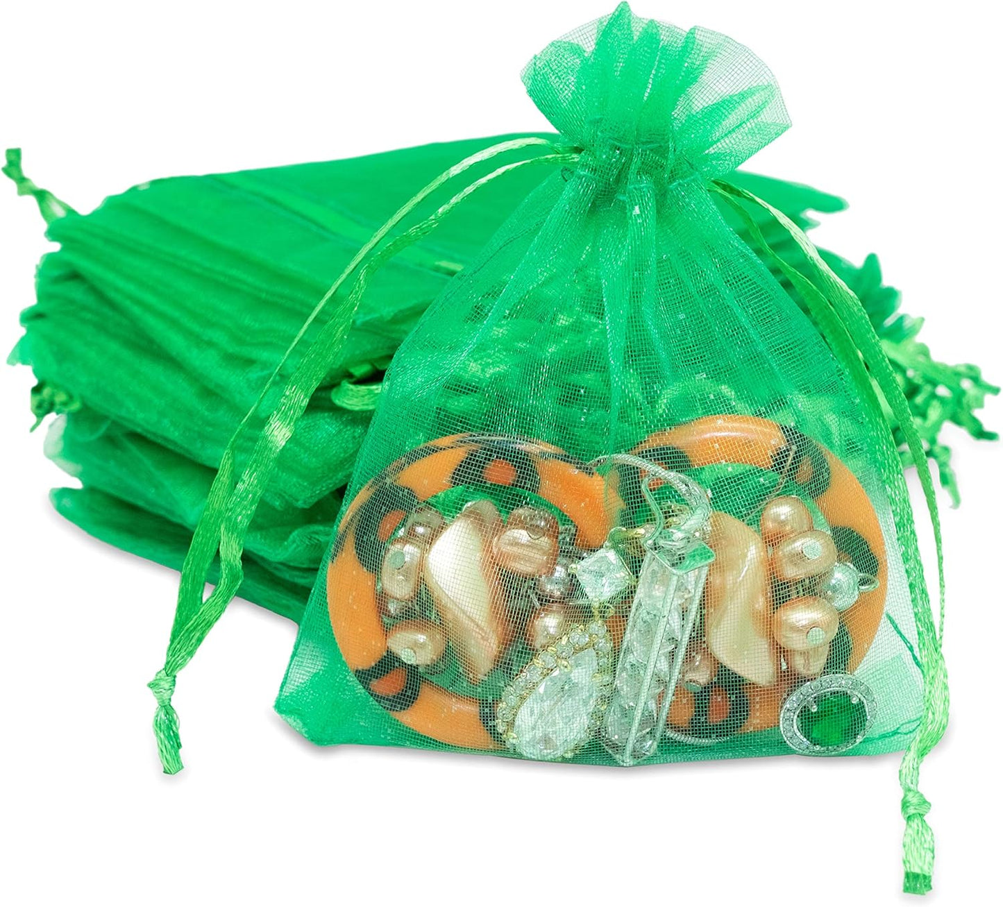 TheDisplayGuys 100-Pack 3x4 Light Green Sheer Organza Gift Bags with Drawstring, Jewelry Candy Treat Wedding Party Favors Mesh Pouch