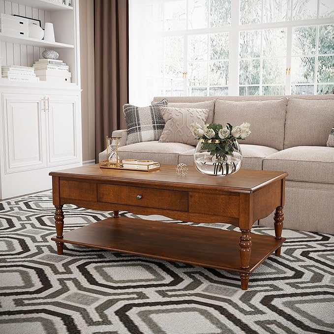 Mid-Century Modern Living Room Coffee Table Set, 2-Piece Solid Wood Living Room - Image 6
