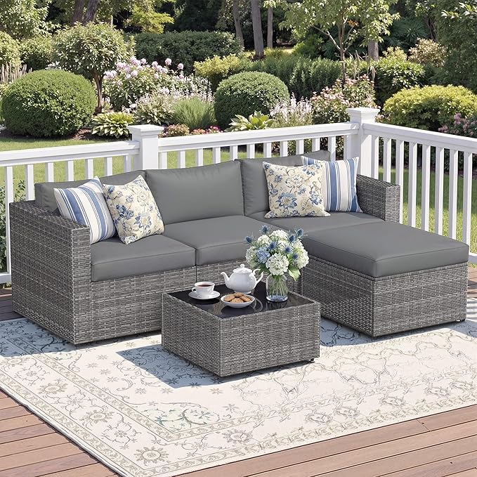 Wisteria Lane 5-Pieces Outdoor Patio Furniture Set, All Weather Wicker Rattan by WisteriaLane