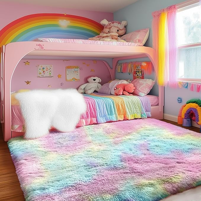 PAGISOFE 4x6 Rainbow Fluffy Soft Plush Area Rugs - Image 8