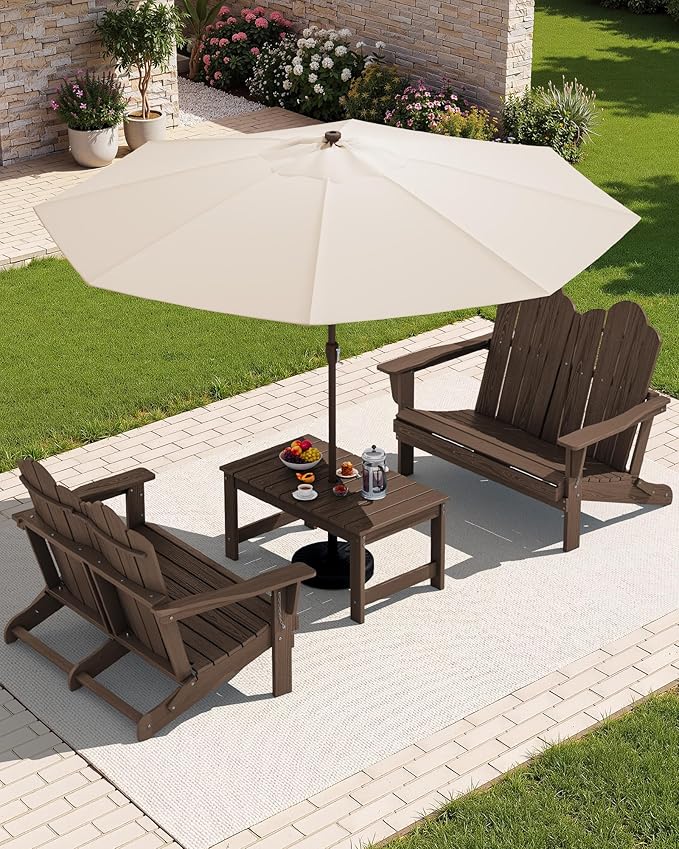 SERWALL 3 Pieces Patio Adirondack Bench Set, 2 Folding Adirondack Bench & 1 - Image 2