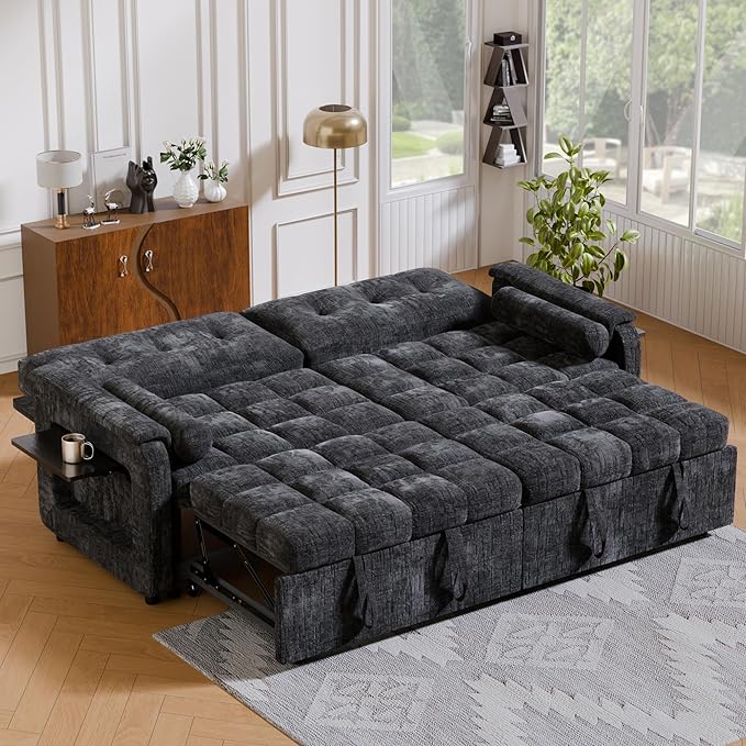 Convertible Sleeper Sofa Bed, 86 Inch Chenille Pull Out Couch - Image 9