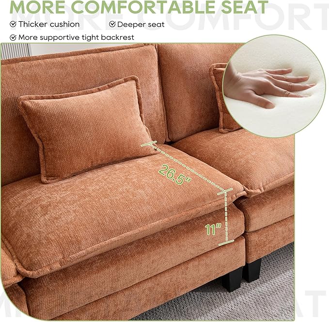 Oprisen 120" Modular Sectional Sofa, Comfy Cloud Couch Sectional, Chenille Sofa - Image 2