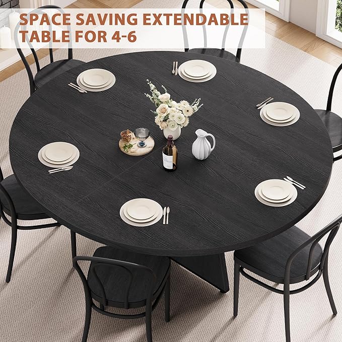 43''–59'' Extendable Dining Table, Round Kitchen Dining Room Dinner Table - Image 5