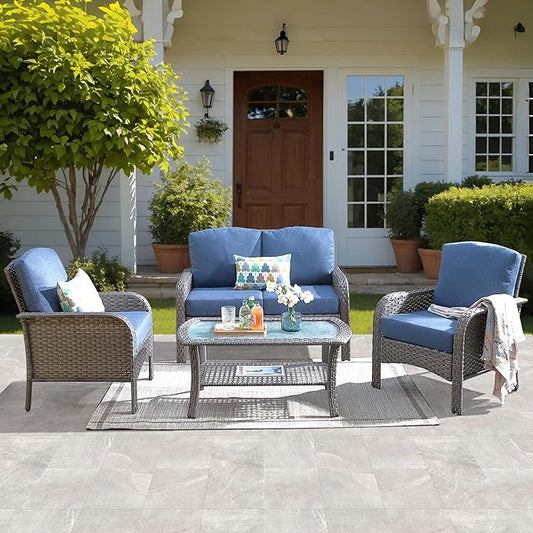 ovios 4-Piece Patio Furniture Set, Outdoor Wicker Sofa by OVIOS