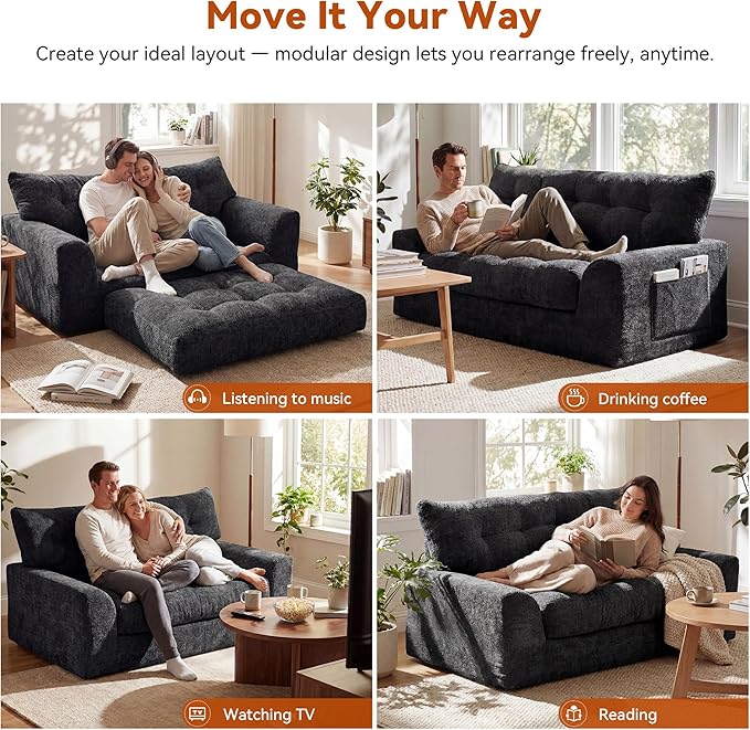 MONVANE 55.5" Convertible Loveseat Sofa, 2-in-1 Boneless Sleeper Sofa Bed Futon - Image 4
