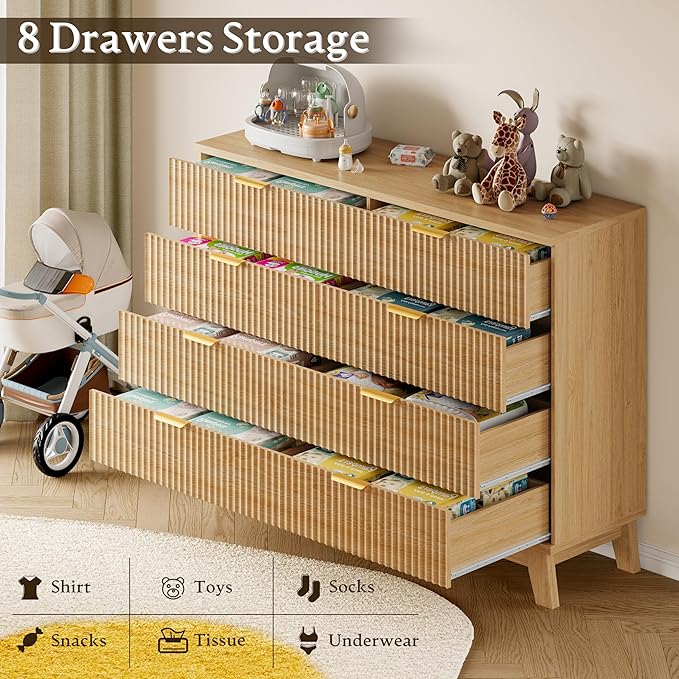 BORNOON Fluted 8 Drawer Tall Dresser, 47.2" Wide Modern Boho Chest of Drawers - Image 6