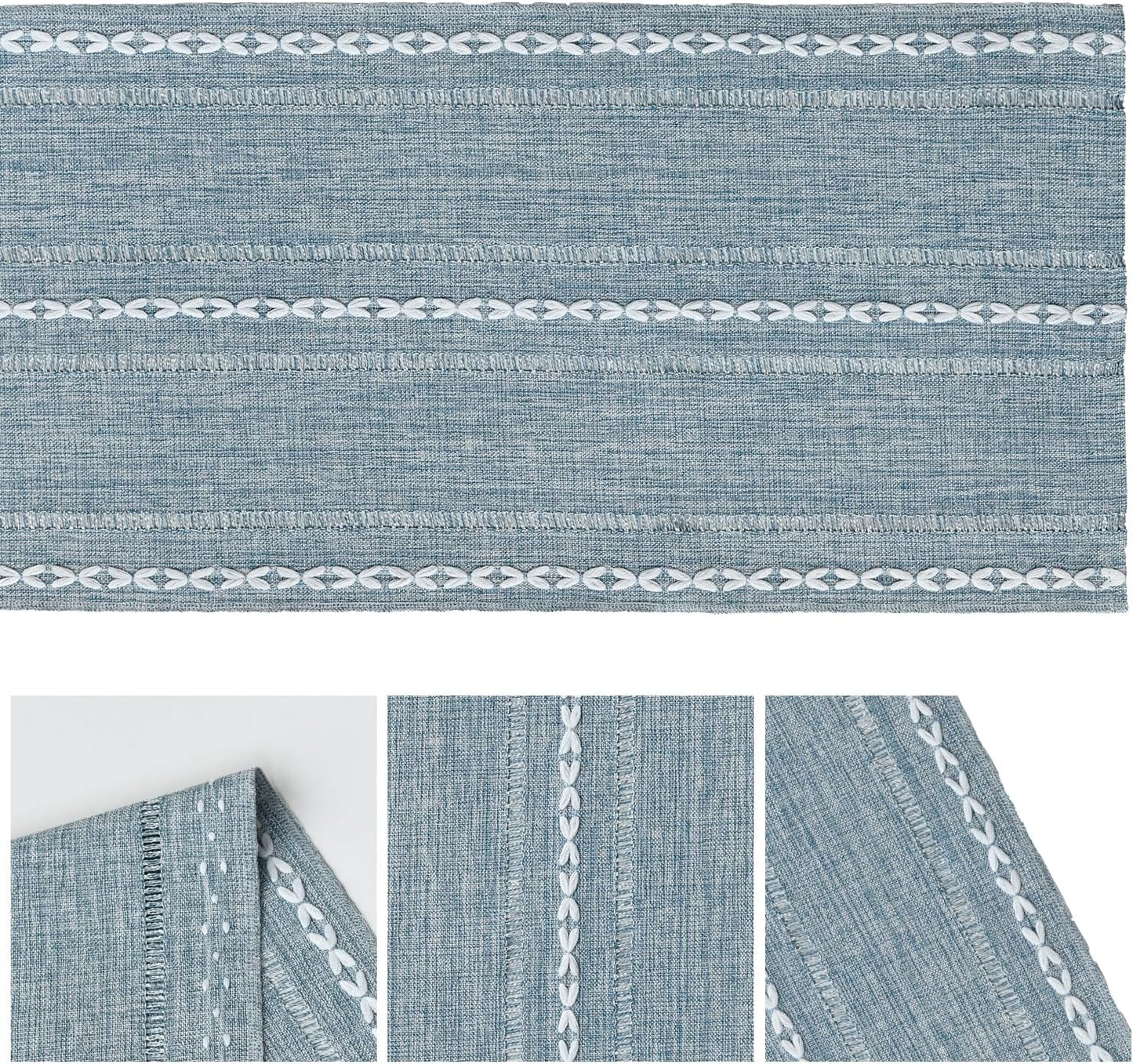 Artoid Mode Dusty Blue Cotton Linen Table Runner, Seasonal Rustic Embroidered Hollow Kitchen Dining Table Decoration for Home Party Decor 13x60 Inch