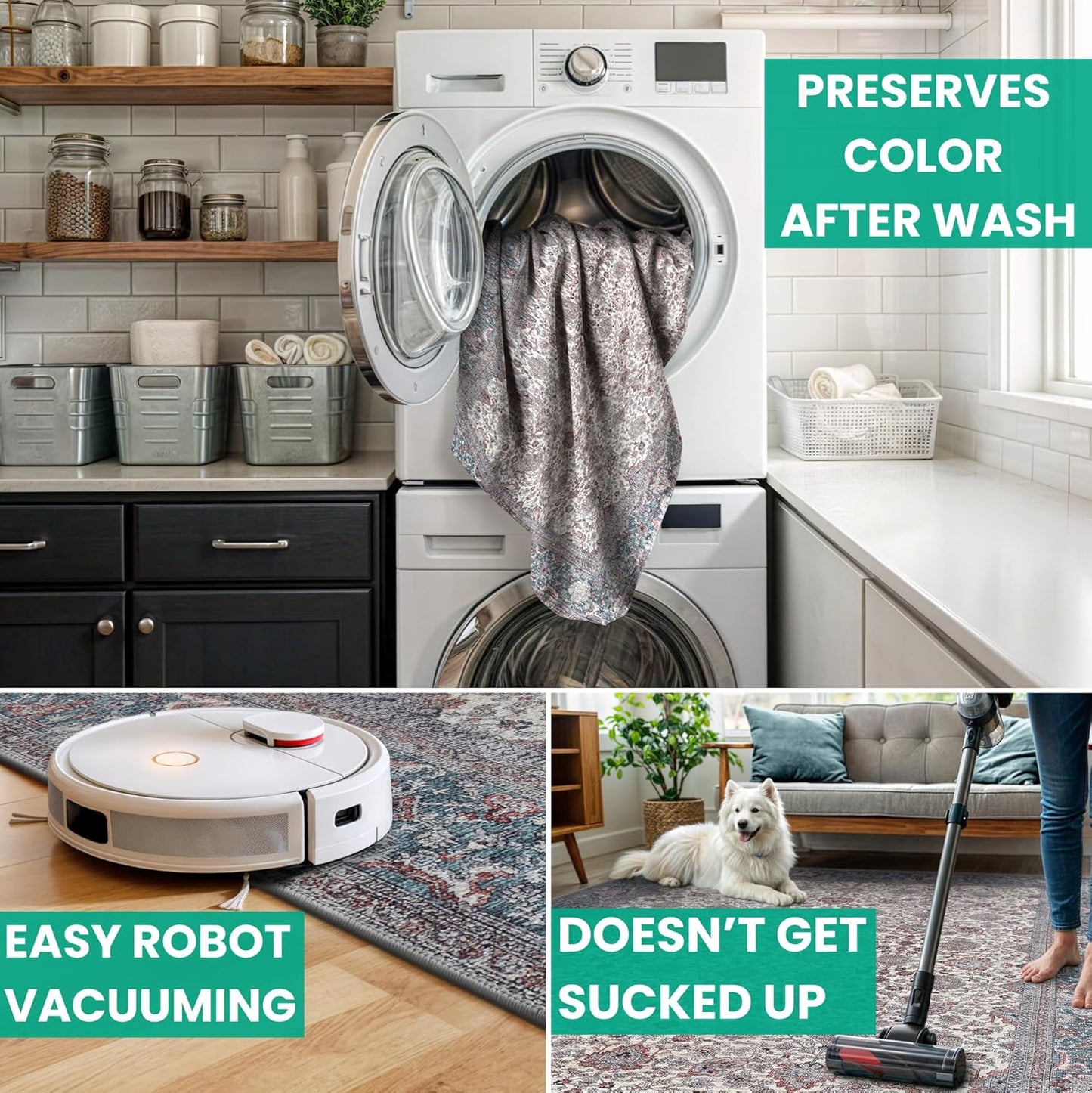 Bloom Rugs Washable Non-Slip 3' x 5' Rug - Teal/Blue/Beige Traditional Oriental Area Rug for Living Room, Bedroom, Dining Room, and Kitchen - Exact Size: 3' x 5'