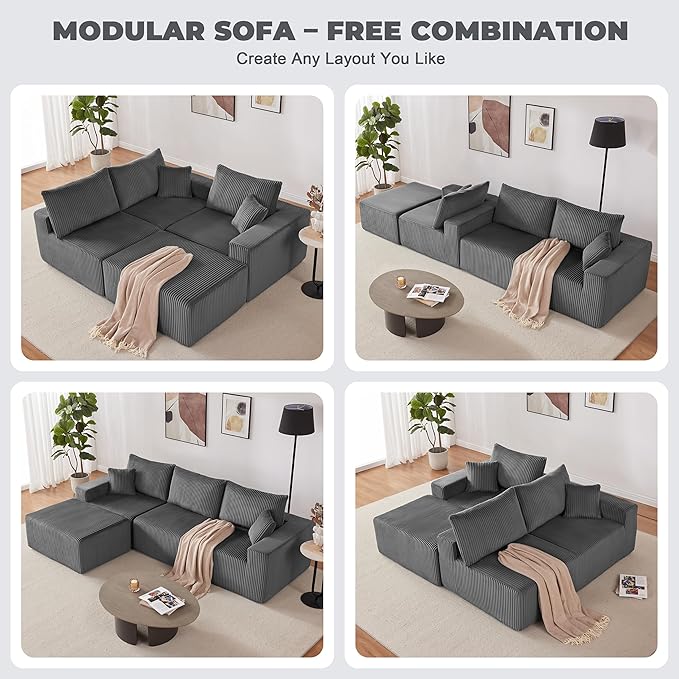 Weture 107" Modular Sectional Sofa, L-Shaped Boneless Couch - Image 3