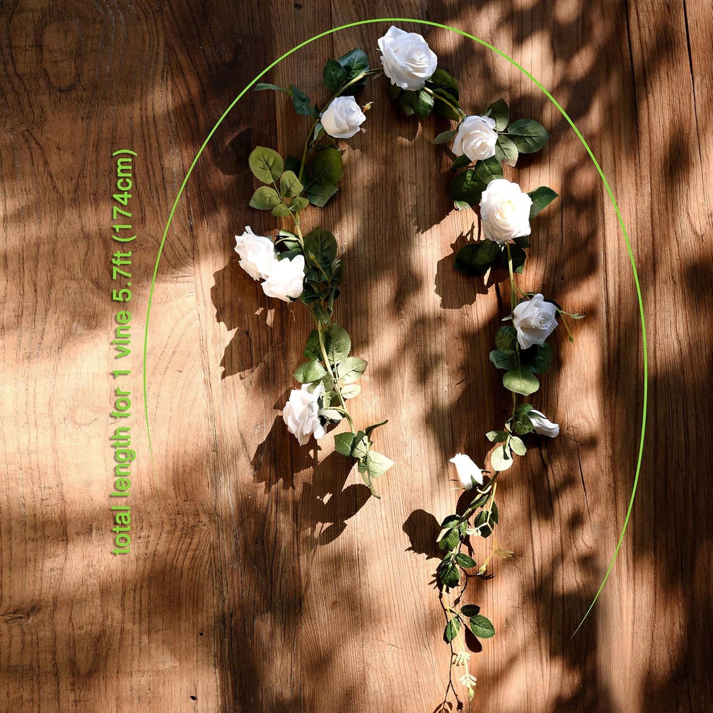 FiveSeasonStuff Floral White Artificial Silk Roses Flower Garland, Bendable Hanging Vine (2pcs, 11ft)