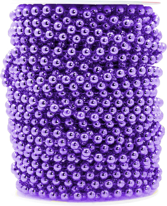 Mandala Crafts 6mm Faux Purple Pearl Beads Roll - 27 Yards Strand of Fake Pearls Chain Garlands Spool String for Christmas Tree, Wedding, Party, Vases, DIY Decoration