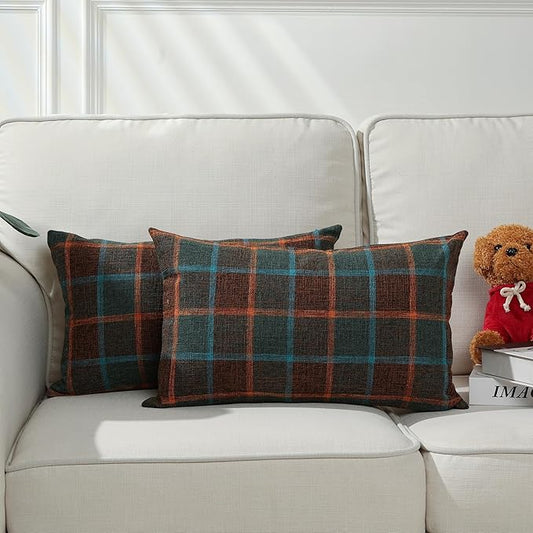 Stellhome Pack of 2 Lumbar Fall Linen Buffalo Check Throw Pillow Covers by Stellhome