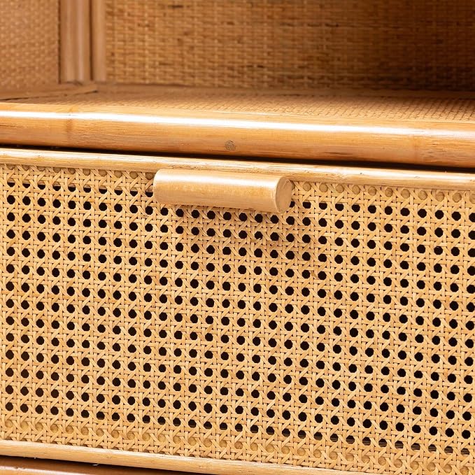Bali & pari Curacao Modern Bohemian Light Honey Rattan 2-Drawer Bookcase - Image 7