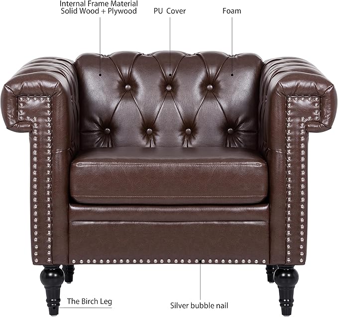 GDFStudio 39" Mid-Century Modern Sofa PU Leather Accent Couch - Image 5