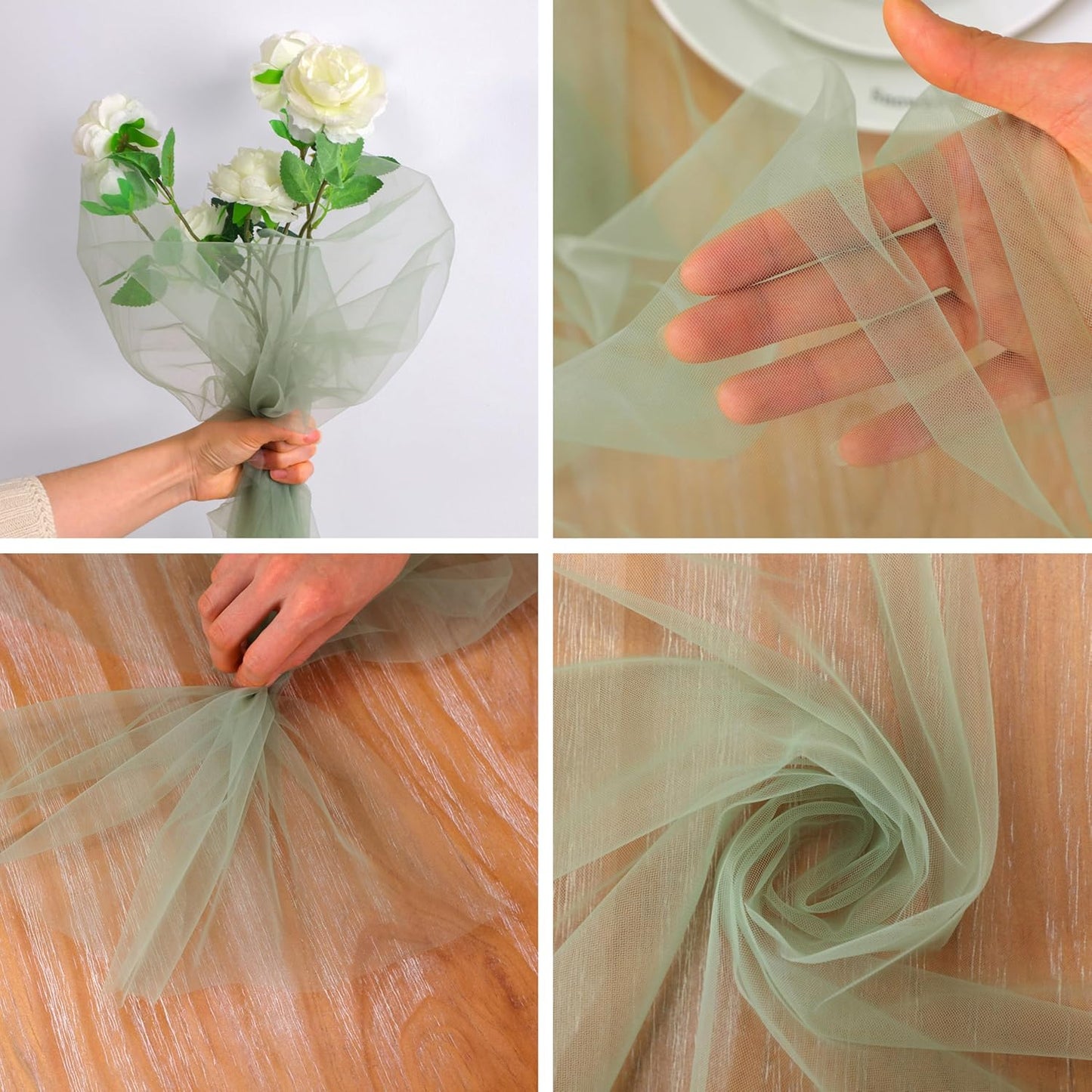 Snowkingdom Sage Green Table Runner, 10 FT Sheer Tulle Cheesecloth Gauze, Boho Rustic Table Centerpieces Decoration for Spring Wedding Baby Bridal Shower Christmas Party