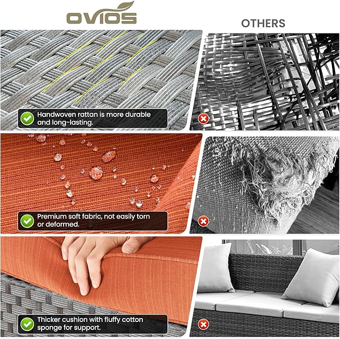 ovios 13 Pieces Patio Furniture Set, Outdoor Wicker Sectional Sofa - Image 9
