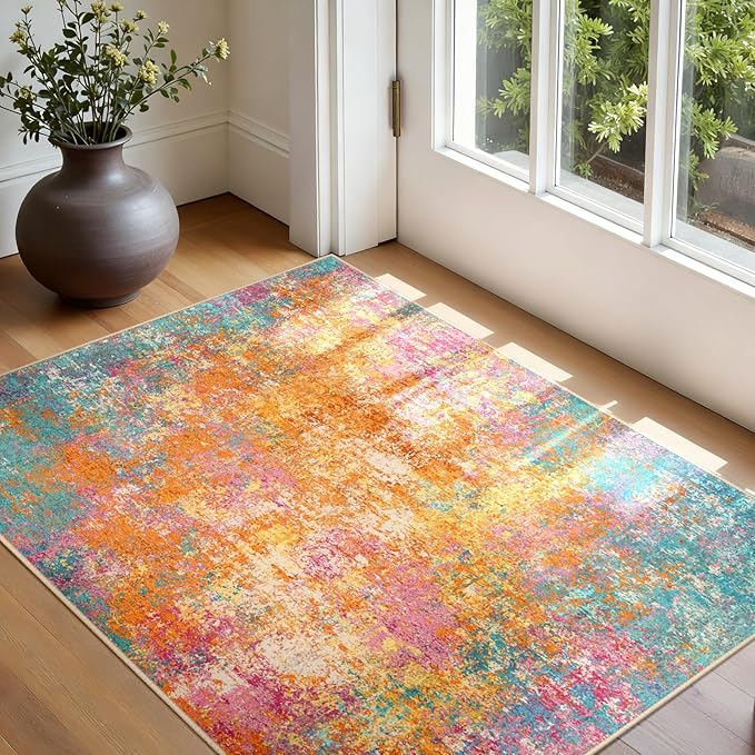 RELEANY Washable Area Rugs 3'x5' Non-Slip Modern Abstract Soft - Image 3