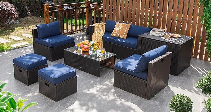 Tangkula 8 Piece Patio Furniture Set, Patiojoy Outdoor Space Saving PE Rattan - Image 4