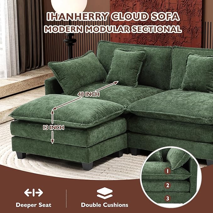 Ihanherry 77" L Shaped Modern Sofa Modular Sectional Cloud Couch - Image 3