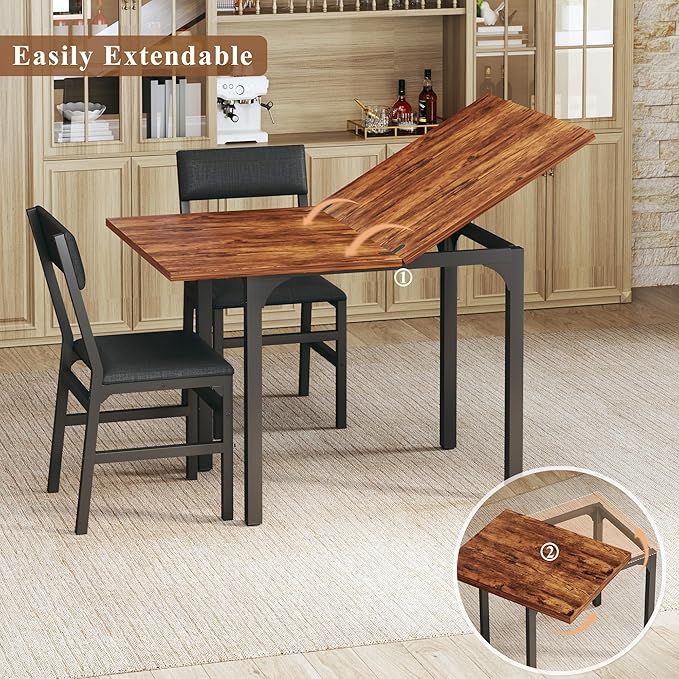 HUAHUU Dining Table Set for 4, Extendable Kitchen Table Cushion Chairs Set of 4 - Image 3