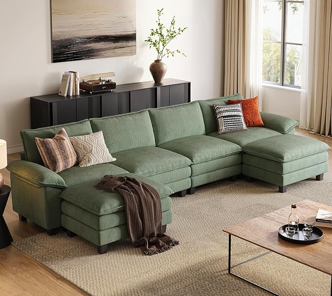 LINSY HOME 157" Modular U-Shaped Sectional Sofa, 4-Seat Corduroy Modern Cloud by LINSYHOME