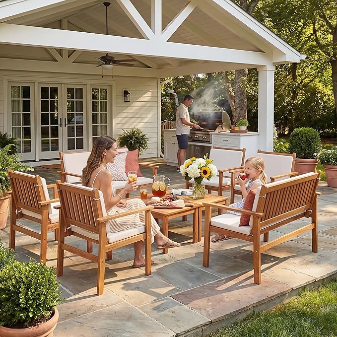 Devoko Patio Furniture Set 8 Pieces Acacia Wood Outdoor Furniture, Patio Set - Image 2