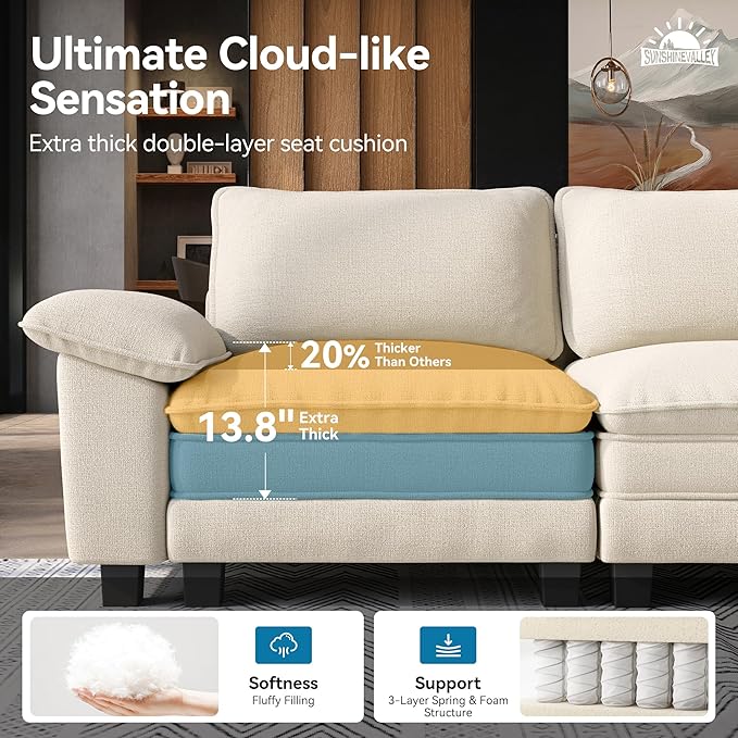 SUNSHINE VALLEY 3 Piece Living Room Sofa Furniture Set, Chenille 2 Comfy Cloud - Image 3