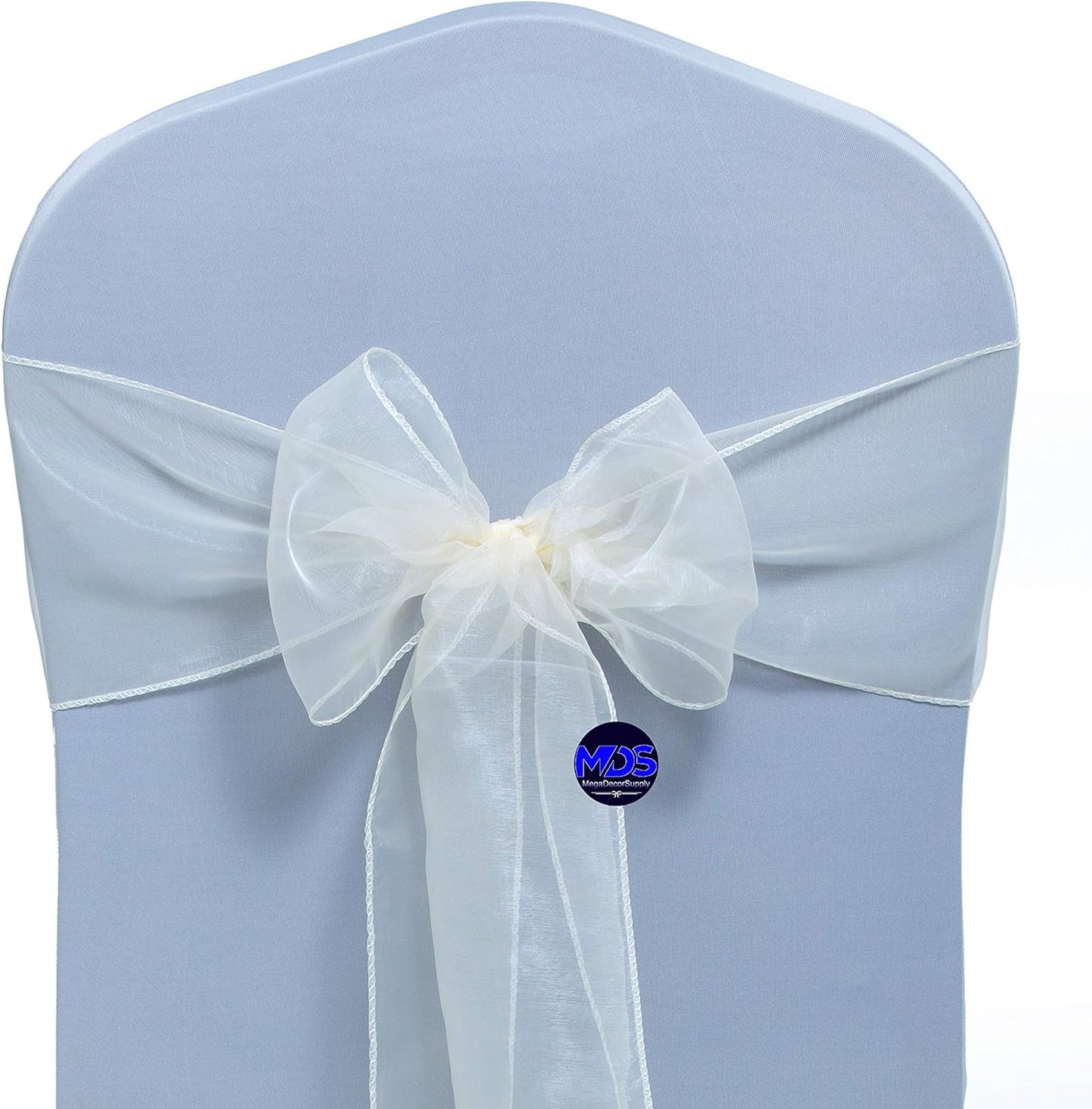 MDS Pack of 150 PCS Organza Chair Sashes Wider Dining Chair Bows Ribbon Tie Back for Wedding Party Birthday Bridal Shower Reception Event Banquet Home Chair Cover Decoration - Ivory