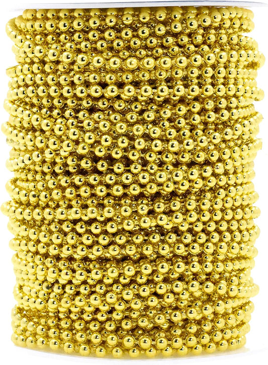 Mandala Crafts 4mm Faux Metallic Gold Pearl Beads Roll - 44 Yards Strand of Fake Pearls Chain Garlands Spool String for Christmas Tree, Wedding, Party, Vases, DIY Decoration