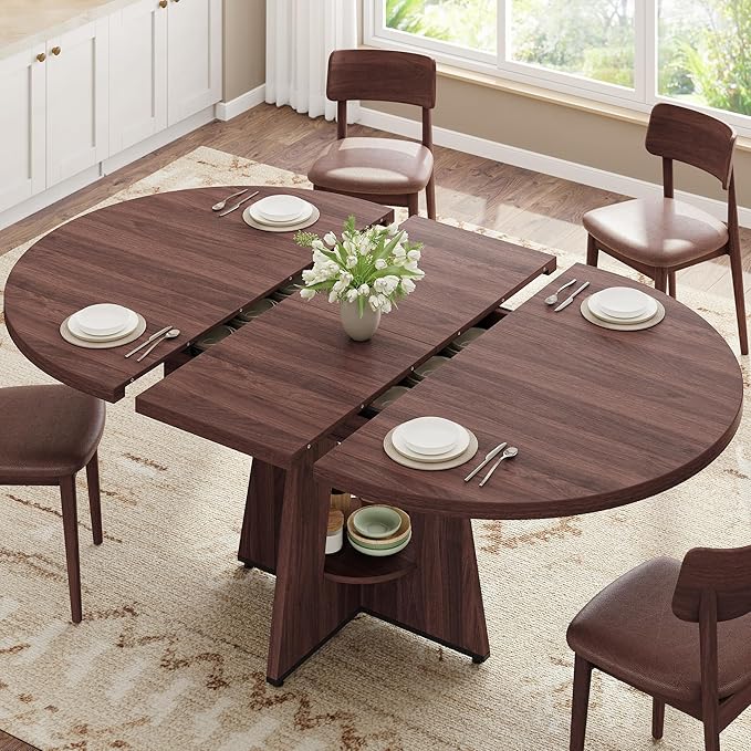 Extendable Dining Table, Round Kitchen Dining Room Dinner Table by JOCOEVOL