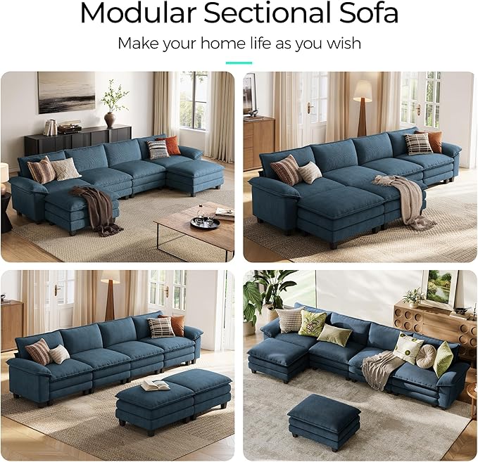 LINSY HOME 157" Modular U-Shaped Sectional Sofa, 4-Seat Corduroy Modern Cloud - Image 7