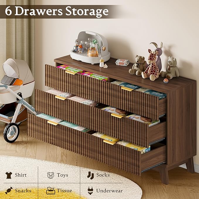 BORNOON Fluted 6 Drawer Dresser, 47.2" Wide Modern Boho Chest of Drawers - Image 5