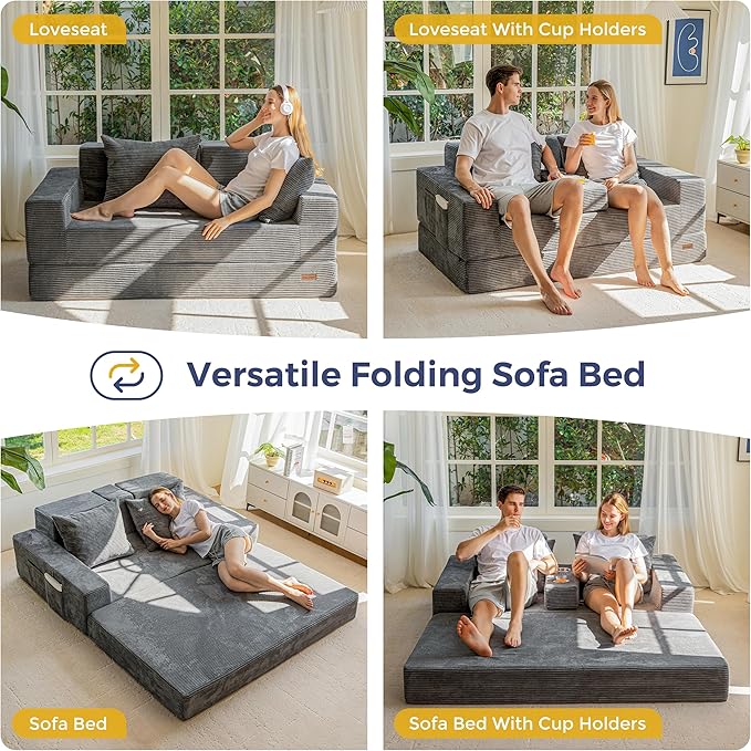 MAXYOYO Loveseat Sofa Bed, 4 in 1 Convertible Boneless Couch Folding Recliner - Image 5