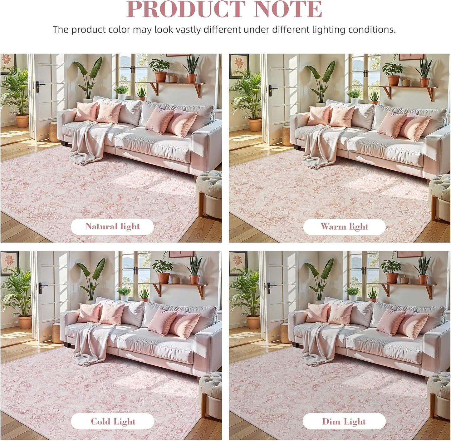 Pink Area Rugs 6x9 for Living Room, Washable Vintage Rugs for Bedroom, Distressed Throw Rug, Non Slip Rug Carpet for Bedroom Dining