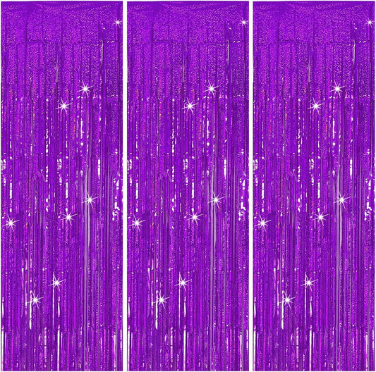 3 Pack Purple Backdrop Tinsel Streamers Foil Fringe Backdrop Halloween Party Decorations Purple Backdrop Curtain Birthday Graduation Bachelorette Christmas New Year Party Decorations
