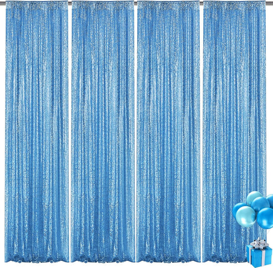 Blue Sequin Backdrop Curtain 4 Pieces 2FTx8FT Glitter Photography Backdrop for Party Wedding Birthday Christmas Decorations